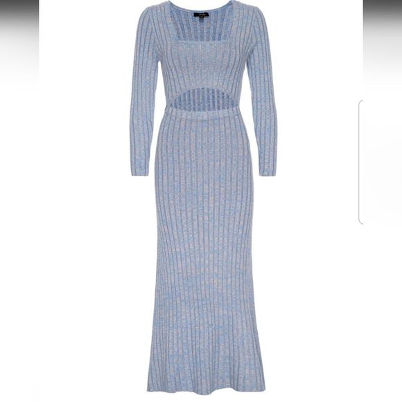 AFRM "Skye" Cut Out Front Ribbed Marled Icy Blue Midi Sweater Dress NWT Sz. L - Picture 5 of 8